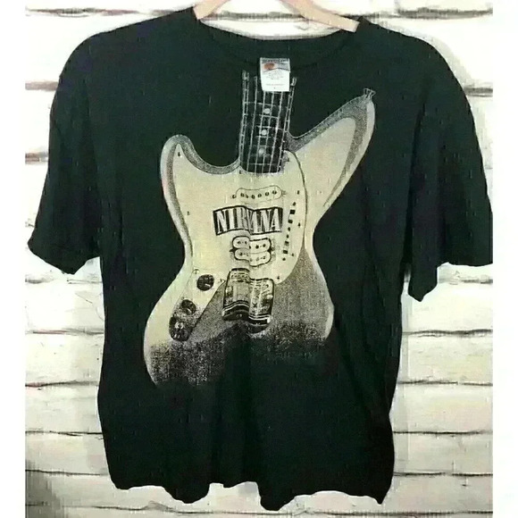 Bay Island Unisex Size L Nirvana Black Guitar Short Sleeve Shirt - Picture 1 of 5